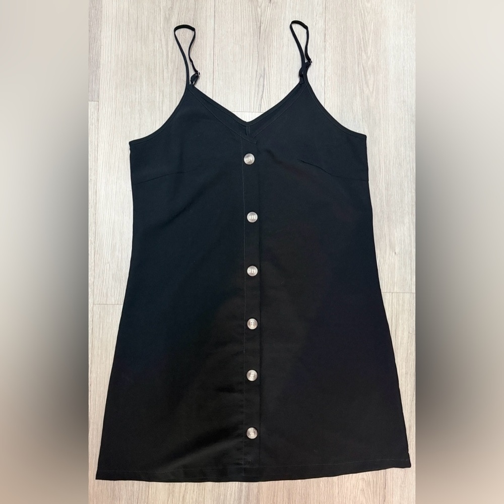 Black V-Neck Button-Front Slip Dress